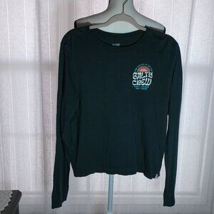 SALTY CREW Long Sleeve Crew Neck Black Screen Printed Both Sides Top L